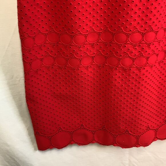Julia Jordan Red Black Eyelet Elbow Sleeve Knee Length Bodycon Dress Size 4 - Picture 7 of 14